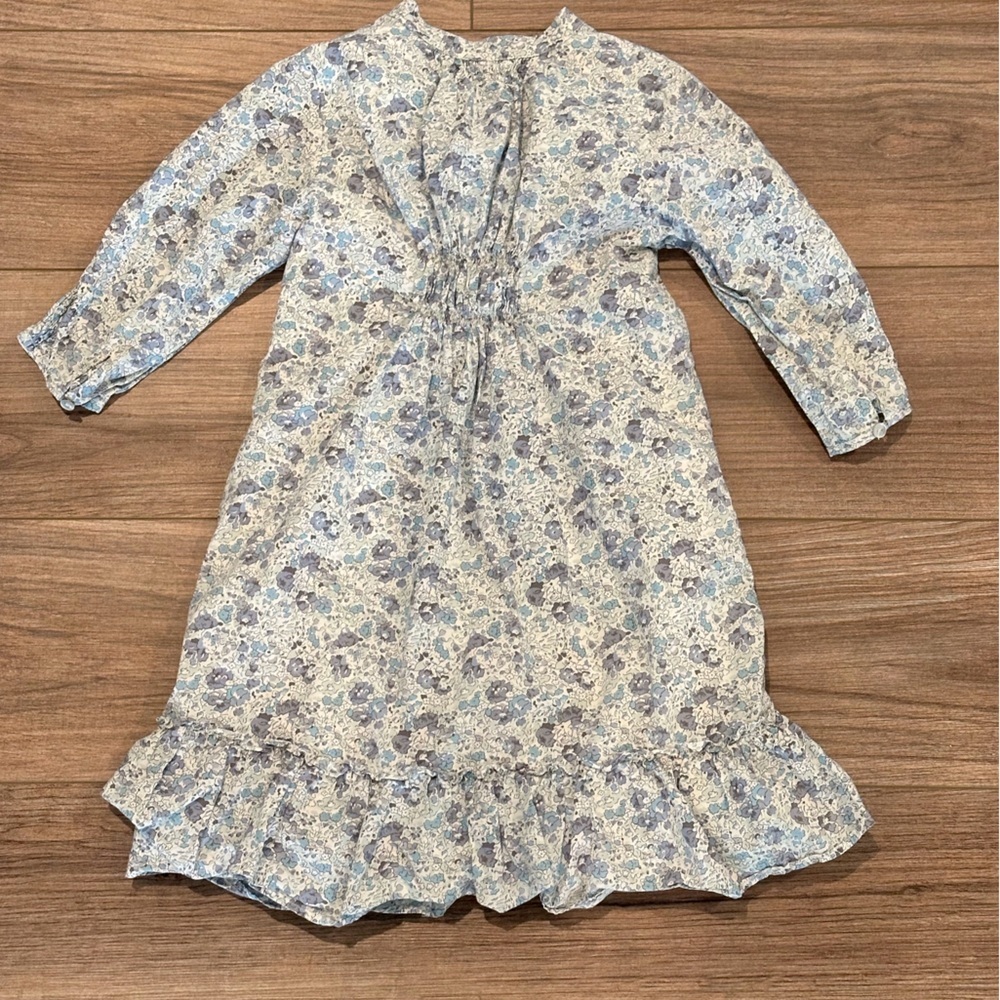 Elephantito Girls 6 Blue and Gray Floral Long Sleeve Button Ruffle Dress - Picture 5 of 5